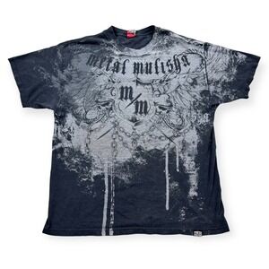 Y2K Metal Mulisha T-Shirt Mens XL Black Skull Wings Gothic Grunge Streetwear